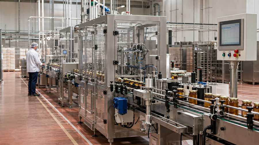 operario controlando trazabilidad alimentaria digital en fábrica automatizada