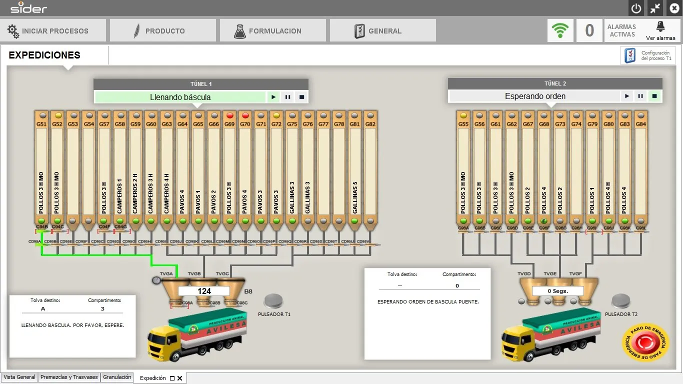Écran SuitER : expéditions par camion depuis les silos de produit fini